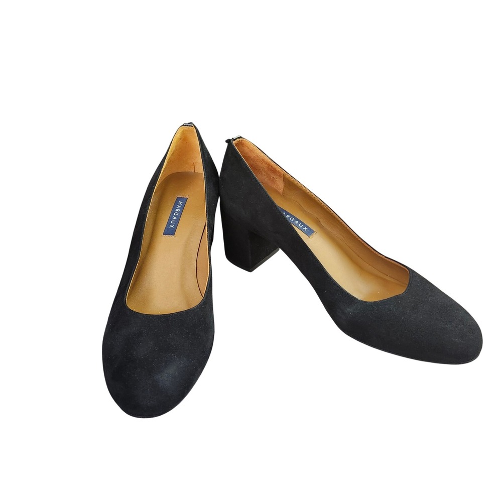 Margaux The Heel Black Suede Block Heel Pumps Round Toe Handmade Sz 40.5 M 9.5
